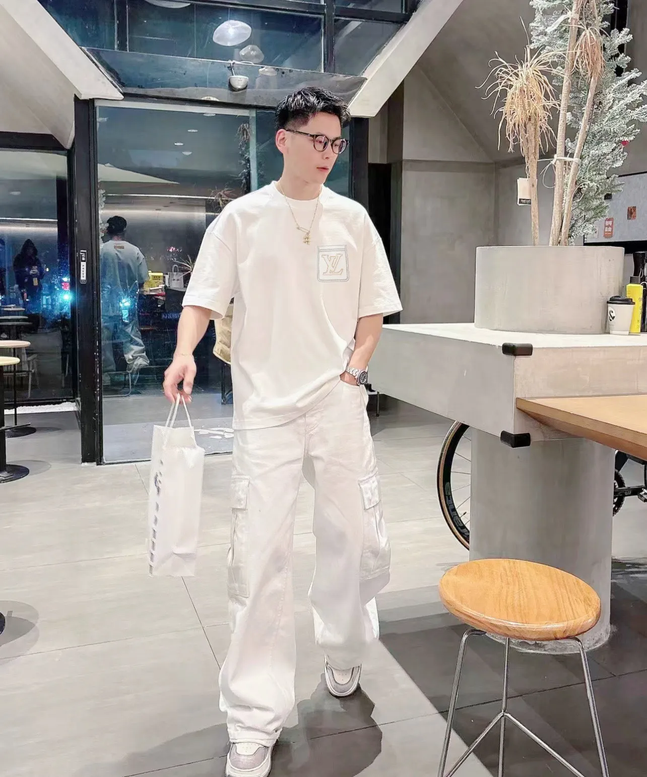 Louis Vuitton/Louis Vuitton 25ss line fake pocket embroidered short sleeves